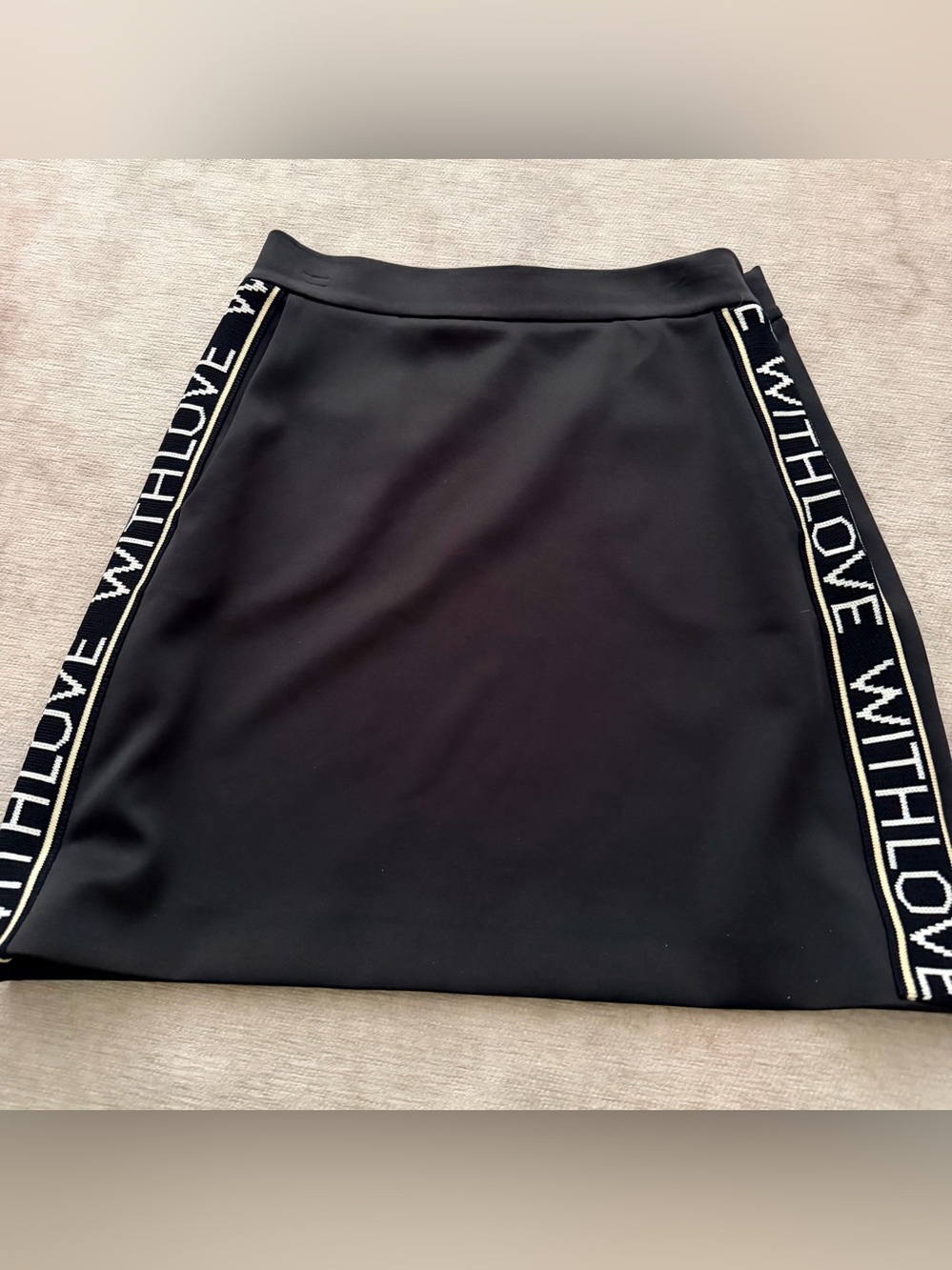 Maje Black A-Line Skirt with White 'LOVE' Side Trim